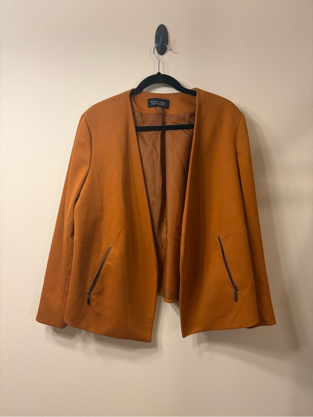 Evan-Picone Black Label 14W Rust Orange Open Front Blazer Zip Pockets